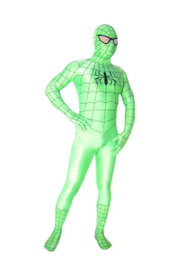 Halloween Costume Light Green Spiderman Zentai - Click Image to Close